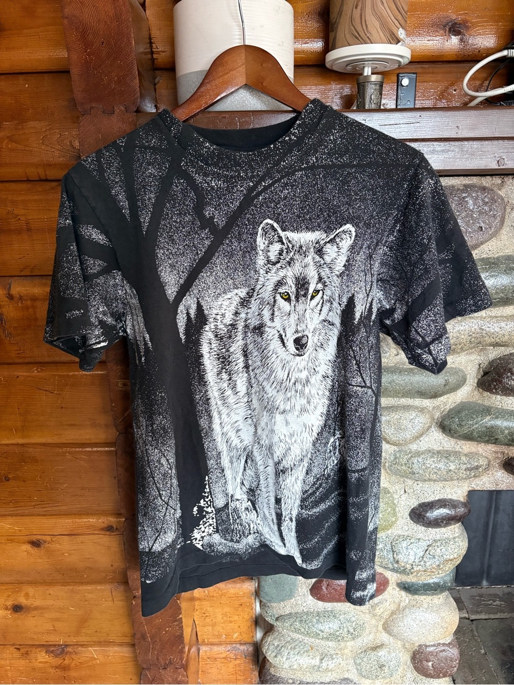 Vintage 90s Wolf All Over Print Single Stitch T-Shirt Made in Canada M